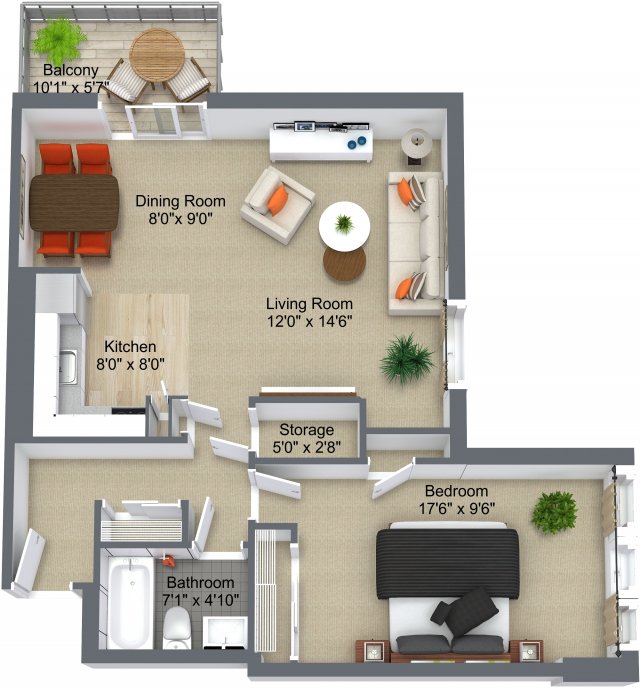 One bedroom - Brierwood Courts layout