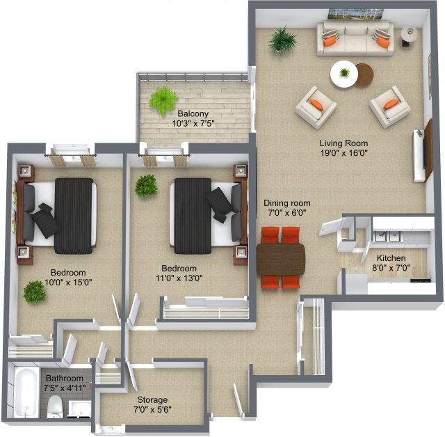 Two bedroom - Brierwood Courts layout
